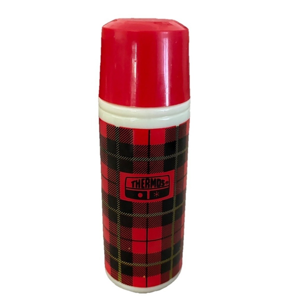 Vintage Avon Thermos Bottle Red and Black Plaid Wild Country After Shave *Empty